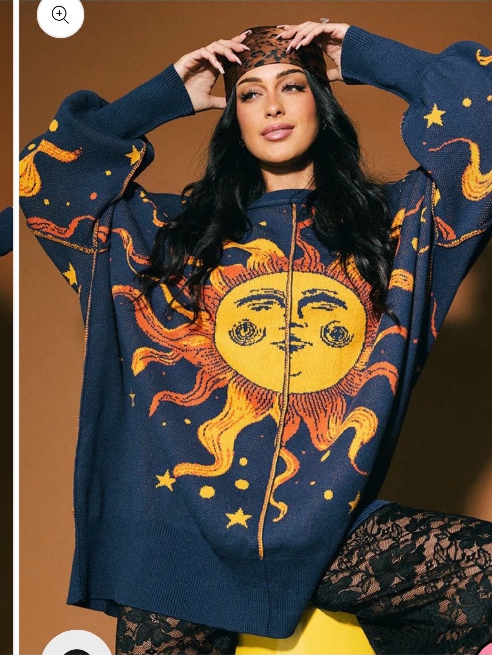 Dressed in lala Sun Graphic Navy Oversized Knit Sweater Size S/M